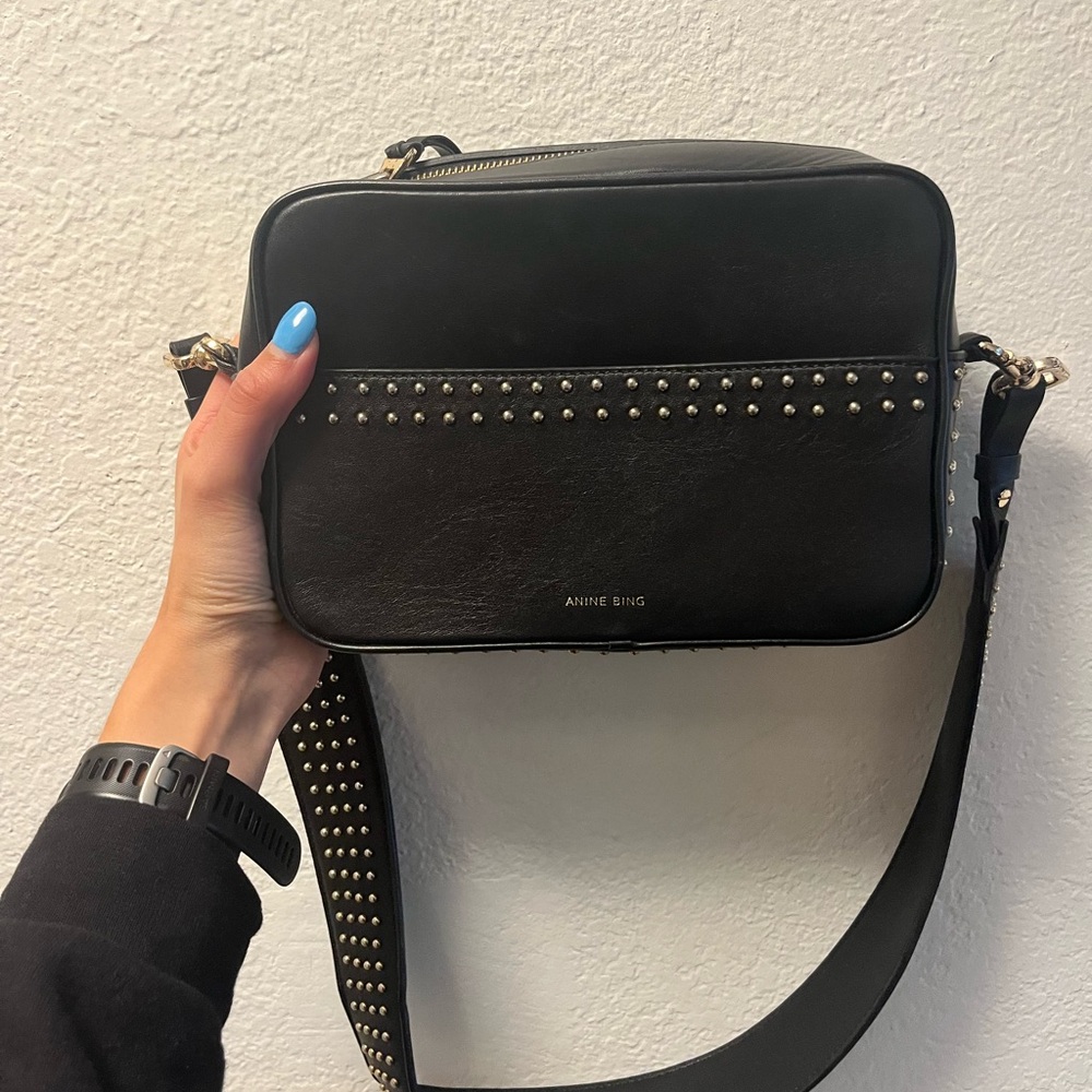 Anine Bing Black Studded Crossbody Bag